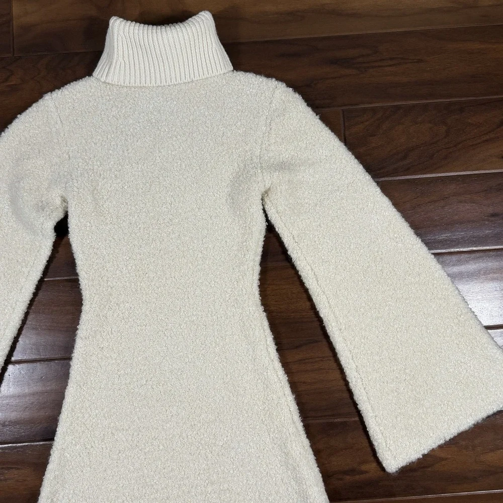 GRLFRND Size XS Ivory Maeko Boucle Thick Knit Midi Sweater Dress Bell Sleeve - Picture 9 of 10